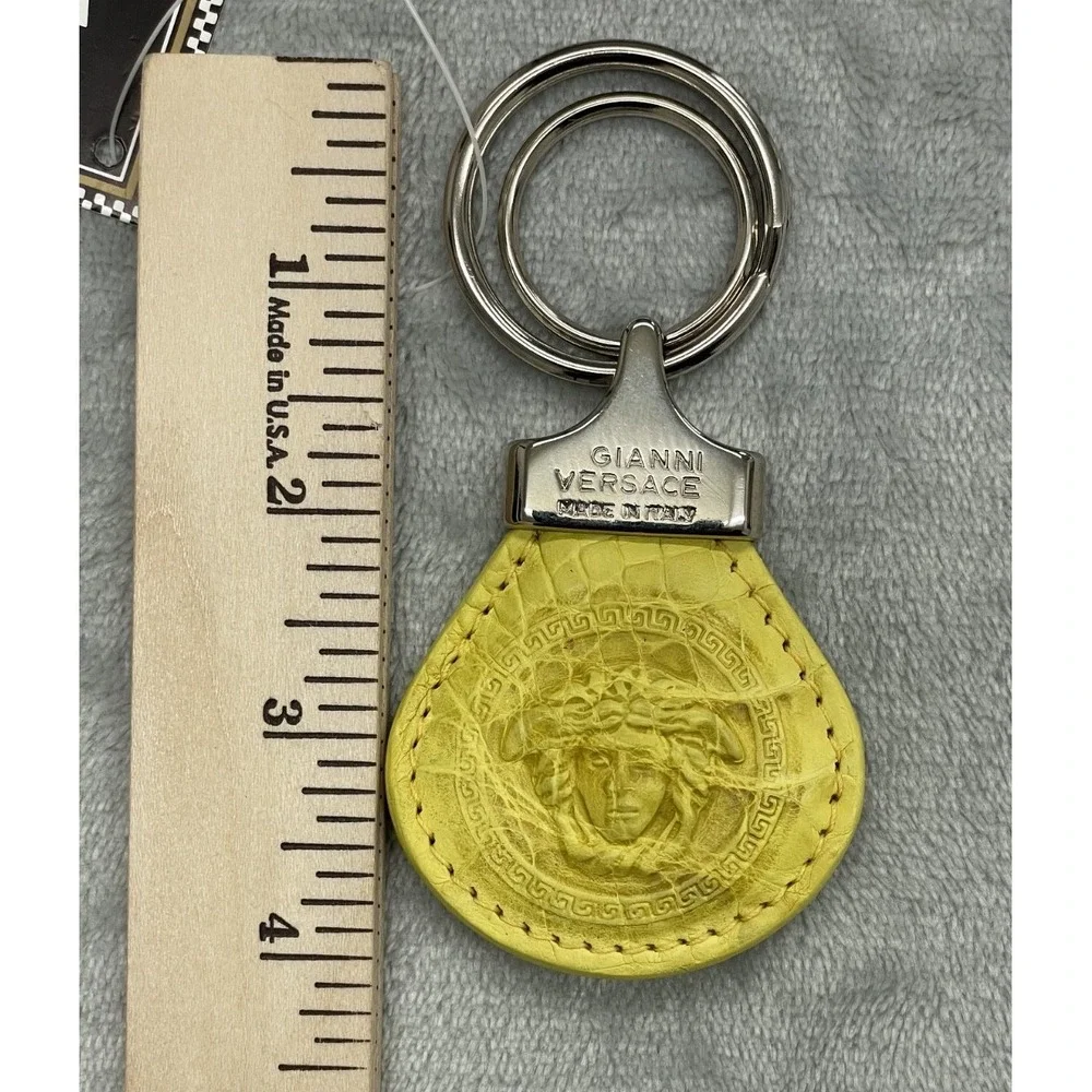 Vintage Gianni Versace Medusa Keychain Unisex One Size Yellow Leather Italy